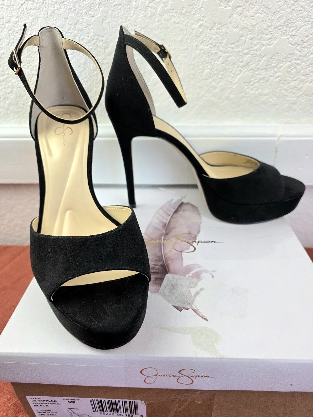 Jessica Simpson Sohilea Black Suede Stiletto Platforms Feather Touch Collection